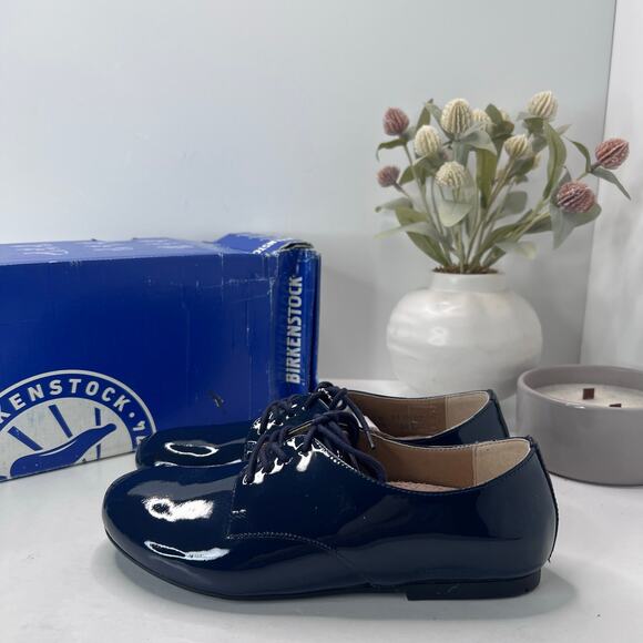 Birkenstock Saunders Patent Leather Clog Navy Women 5/Men 3 EU36 NWB Narrow - Picture 5 of 10